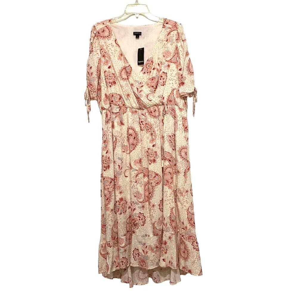 Torrid Midi Swiss Linen Surplice Dress Size 1X Wrap Style Paisley Print Feminine